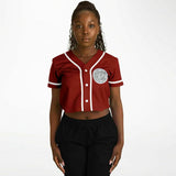 Coyolxauhqui Cropped Baseball Jersey Burgendy and White