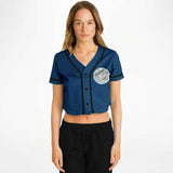 Coyolxauhqui Cropped Baseball Jersey Navy Blue and Black