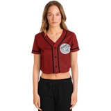 Coyolxauhqui Cropped Baseball Jersey Black and Burgendy