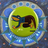 Cuetzpalin day sign, #4 Lizard Aztec Glyph: Print / Sticker / Magnet / Button / Pocket Mirror