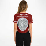 Coyolxauhqui Cropped Baseball Jersey Burgendy and White