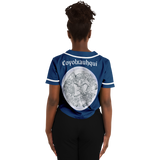 Coyolxauhqui Cropped Baseball Jersey Navy Blue and White