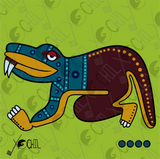 Cuetzpalin day sign, #4 Lizard Aztec Glyph: Print / Sticker / Magnet / Button / Pocket Mirror