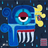 Quiahuitl day sign, #19 Rain Aztec Glyph: Print / Sticker / Magnet / Button / Pocket Mirror
