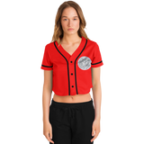 Coyolxauhqui Cropped Baseball Jersey Black and Red