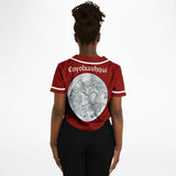 Coyolxauhqui Cropped Baseball Jersey Burgendy and White