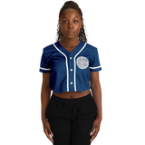 Coyolxauhqui Cropped Baseball Jersey Navy Blue and White