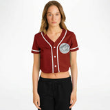 Coyolxauhqui Cropped Baseball Jersey Burgendy and White