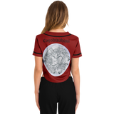 Coyolxauhqui Cropped Baseball Jersey Black and Burgendy