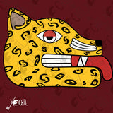 Ocelotl day sign, #14 Jaguar Aztec Glyph: Print / Sticker / Magnet / Button / Pocket Mirror