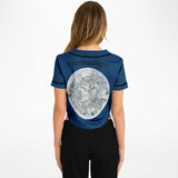 Coyolxauhqui Cropped Baseball Jersey Navy Blue and Black