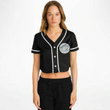 Coyolxauhqui Cropped Baseball Jersey Black and White