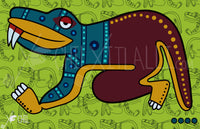 Cuetzpalin day sign, #4 Lizard Aztec Glyph: Print / Sticker / Magnet / Button / Pocket Mirror