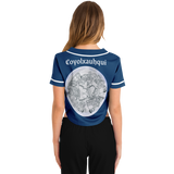 Coyolxauhqui Cropped Baseball Jersey Navy Blue and White