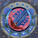 Alt day sign #9 Water Aztec Glyph: Print / Sticker / Magnet / Button / Pocket Mirror - 2 1/4 Pinback Button Blue Metallic - Print