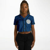 Coyolxauhqui Cropped Baseball Jersey Navy Blue and Black
