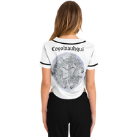 Coyolxauhqui Cropped Baseball Jersey White and Black
