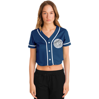 Coyolxauhqui Cropped Baseball Jersey Navy Blue and White