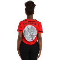 Coyolxauhqui Cropped Baseball Jersey Black and Red