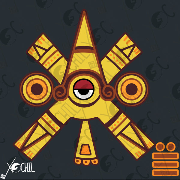 Ollin day sign, #17 Movement Aztec Glyph: Print / Sticker / Magnet / Button / Pocket Mirror